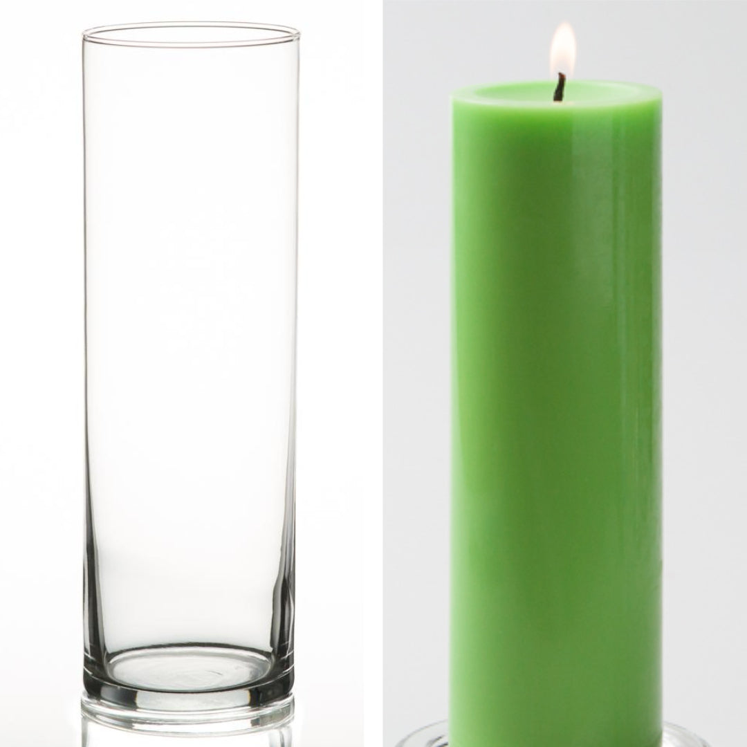 Richland Pillar Candle 9" & Eastland Cylinder Holder 10.5" Set of 12 (Choose your Color)