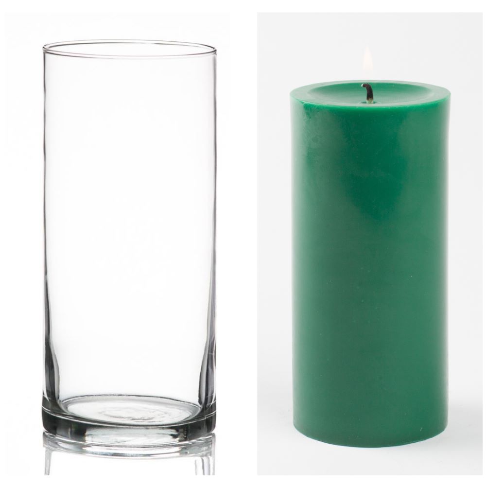Richland Pillar Candle 6" & Eastland Cylinder Holder 7.5" inch Set of 12  (Choose your Color)