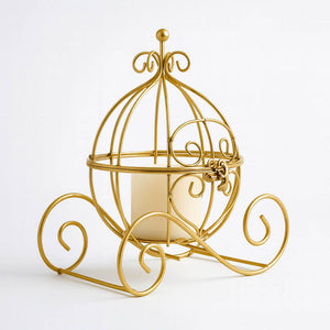 Cinderella Carriage Candle Holder or Card Display 11" – Gold Wrought Iron Wedding Table Accent