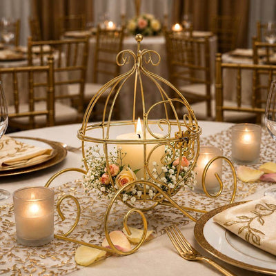 Cinderella Carriage Candle Holder or Card Display 11" – Gold Wrought Iron Wedding Table Accent - thumbnail number 4