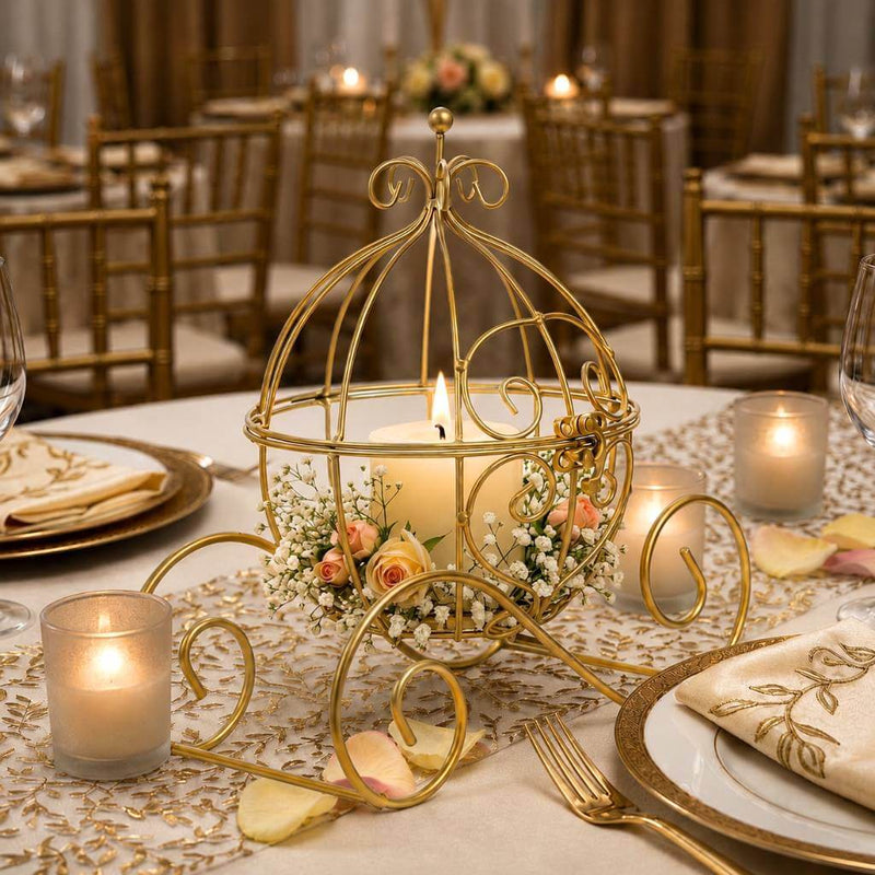 Cinderella Carriage Candle Holder or Card Display 11" – Gold Wrought Iron Wedding Table Accent - thumbnail number 4