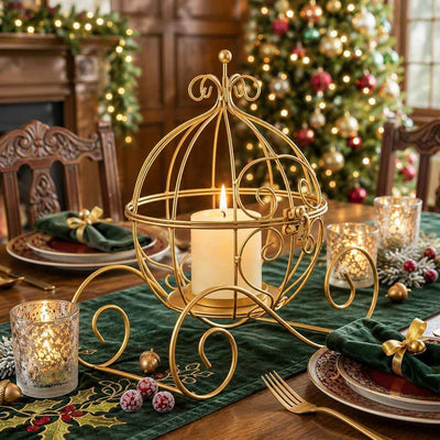 Cinderella Carriage Candle Holder or Card Display 11" – Gold Wrought Iron Wedding Table Accent - thumbnail number 5