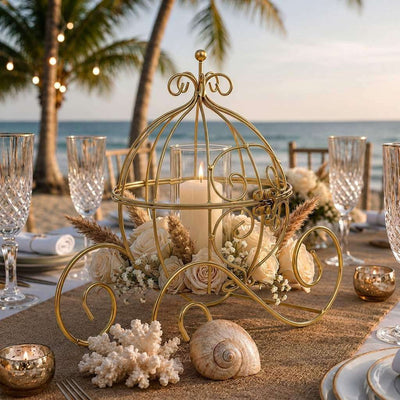 Cinderella Carriage Candle Holder or Card Display 11" – Gold Wrought Iron Wedding Table Accent - thumbnail number 6