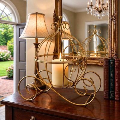 Cinderella Carriage Candle Holder or Card Display 11" – Gold Wrought Iron Wedding Table Accent - thumbnail number 7