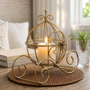 Cinderella Carriage Candle Holder or Card Display 11" – Gold Wrought Iron Wedding Table Accent - thumbnail number 8