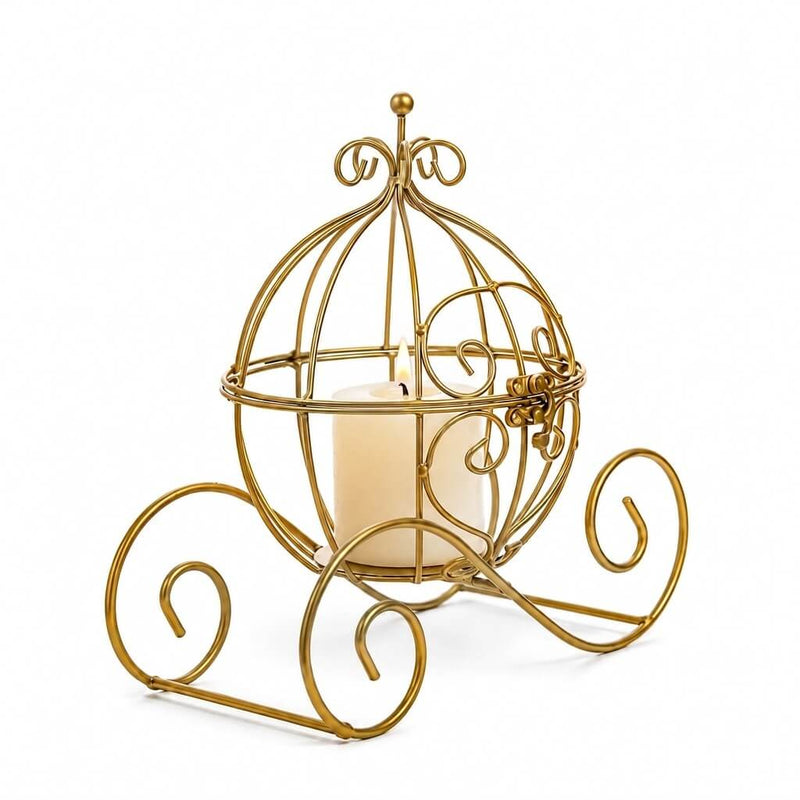 Cinderella Carriage Candle Holder or Card Display 11" – Gold Wrought Iron Wedding Table Accent - thumbnail number 2