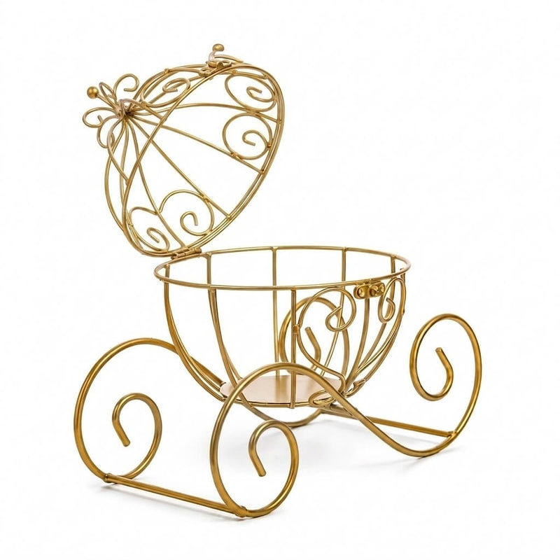 Cinderella Carriage Candle Holder or Card Display 11" – Gold Wrought Iron Wedding Table Accent - thumbnail number 3
