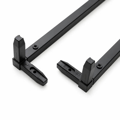 Black metal frame components with plastic L and R corner connectors on a white background - thumbnail number 2