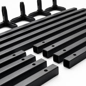 Disassembled black metal poles and plastic connectors for a display stand - thumbnail number 3