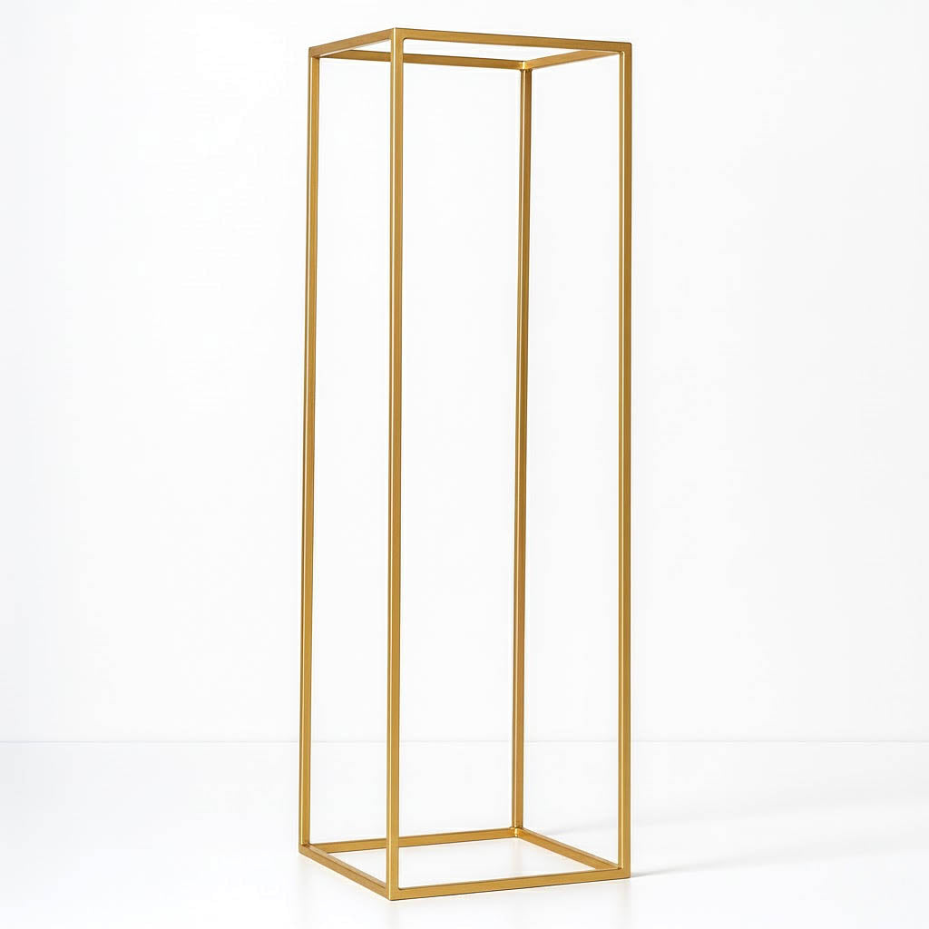 32" Gold Rectangular Metal Flower Stands – 2-Pack Geometric Column Frames for Stylish Flower Displays