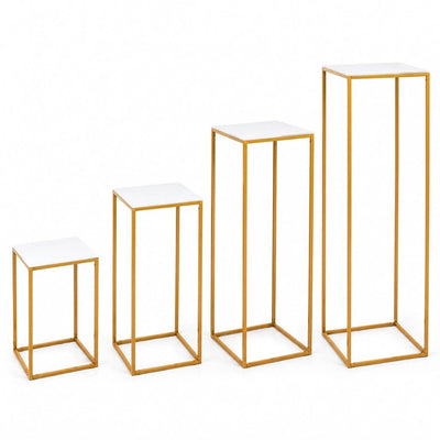 Set of four gold metal display stands topped with white square acrylic plexiglass plates - thumbnail number 2