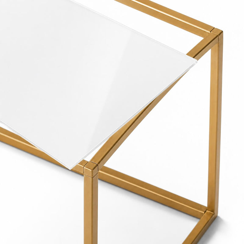 White acrylic plexiglass sheet resting on a gold metal frame - thumbnail number 1