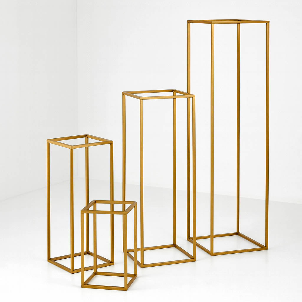 Matte Gold Metal Flower Stands Set of 4 – 16", 24", 32", 40" Frames for Wedding Column Displays
