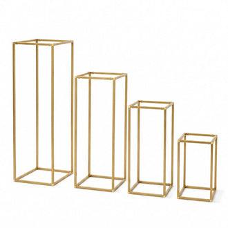 Matte Gold Metal Flower Stands Set of 4 – 16", 24", 32", 40" Frames for Wedding Column Displays