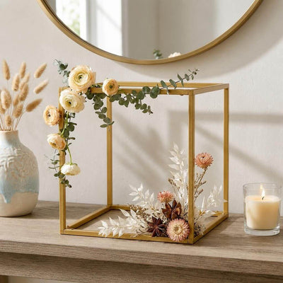 Set of 2 Gold Metal Flower Stands 8" – Square Geometric Frame for Wedding Centerpiece Display - thumbnail number 9