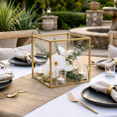 Set of 2 Gold Metal Flower Stands 8" – Square Geometric Frame for Wedding Centerpiece Display - thumbnail number 4