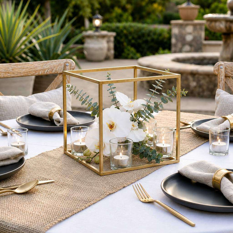 Set of 2 Gold Metal Flower Stands 8" – Square Geometric Frame for Wedding Centerpiece Display - thumbnail number 4