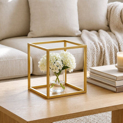 Set of 2 Gold Metal Flower Stands 8" – Square Geometric Frame for Wedding Centerpiece Display - thumbnail number 8