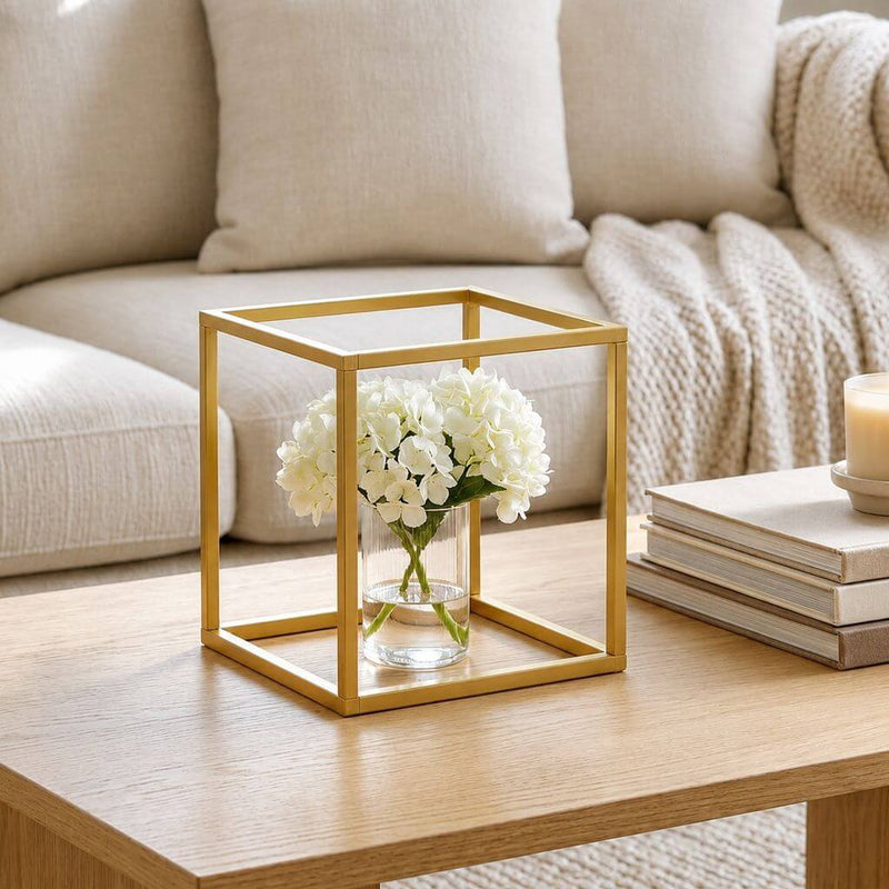 Set of 2 Gold Metal Flower Stands 8" – Square Geometric Frame for Wedding Centerpiece Display - thumbnail number 8