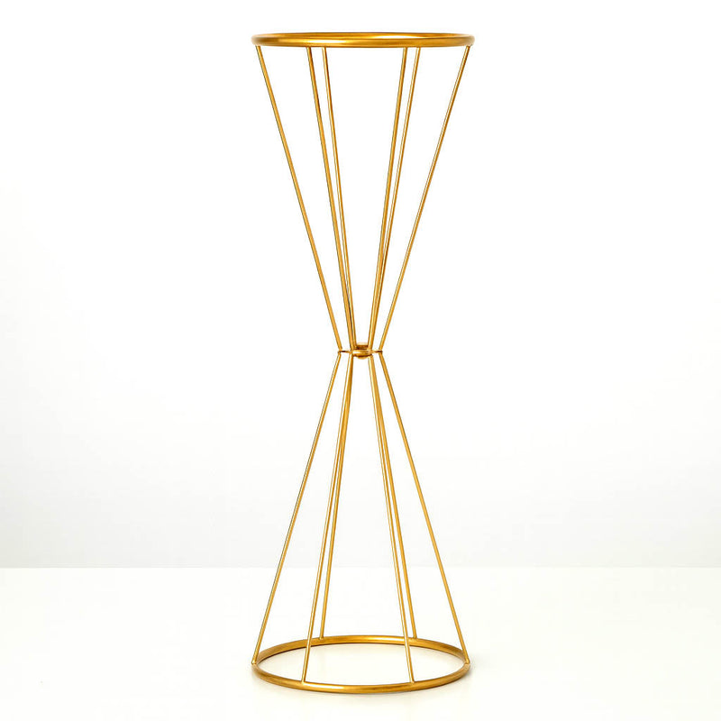 Reversible Dual Cone Gold Metal Flower Stand 27" – Geometric Pedestal for Wedding Centerpieces - thumbnail number 1