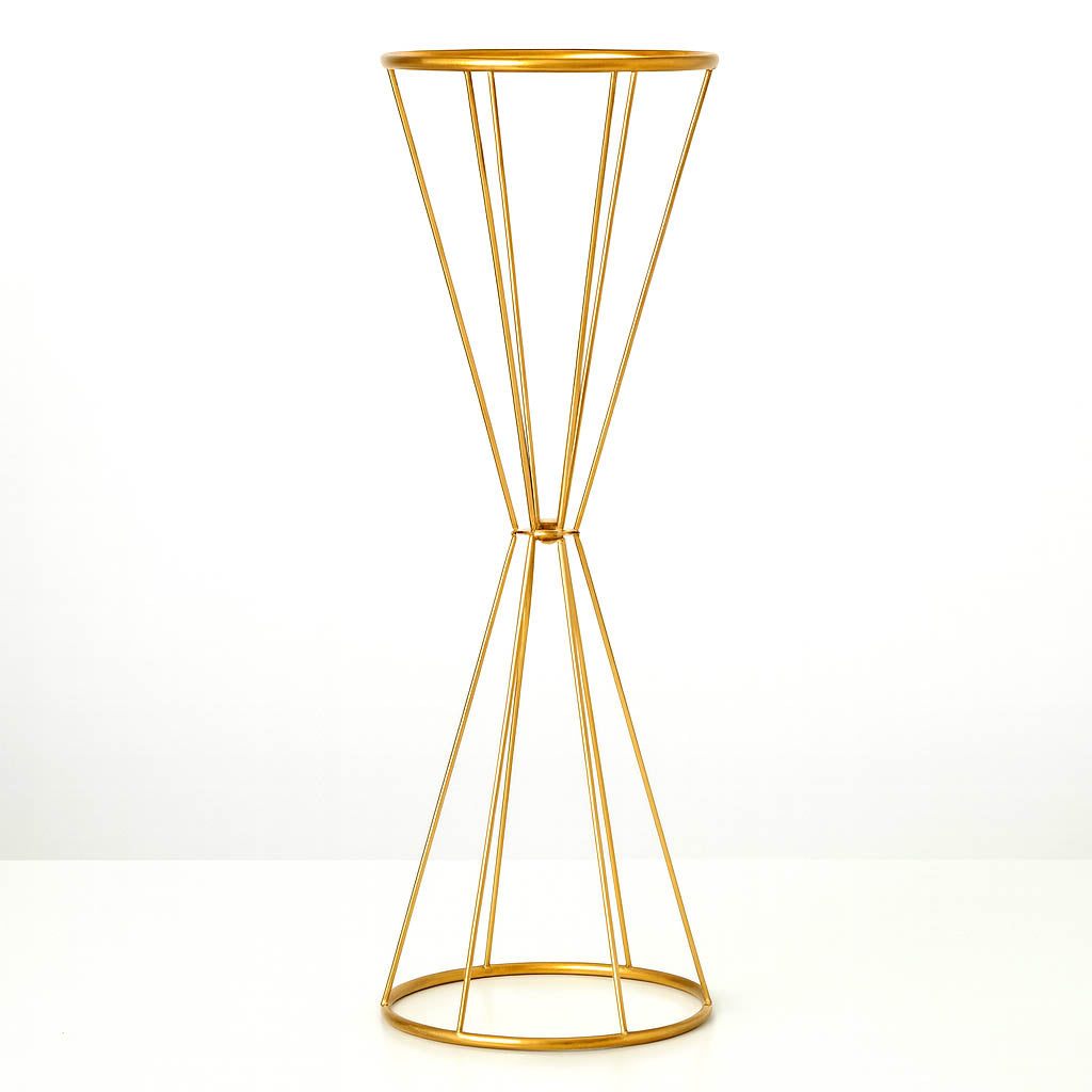 Reversible Dual Cone Gold Metal Flower Stand 27" – Geometric Pedestal for Wedding Centerpieces