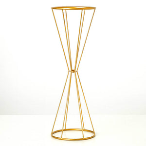 Reversible Dual Cone Gold Metal Flower Stand 27" – Geometric Pedestal for Wedding Centerpieces