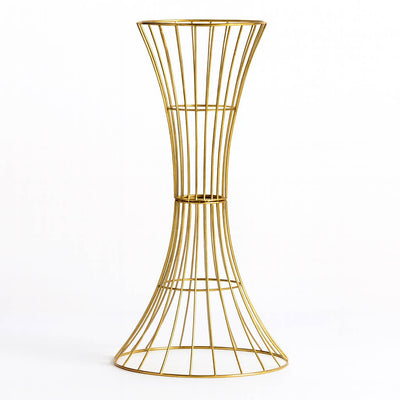 48" Tall Gold Metal Wire Trumpet Flower Centerpiece Stand – Reversible Hourglass Pedestal Prop