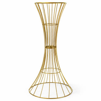 48" Tall Gold Metal Wire Trumpet Flower Centerpiece Stand – Reversible Hourglass Pedestal Prop