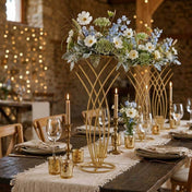 Gold mermaid tail centerpiece stands with white and blue flowers - thumbnail number 5