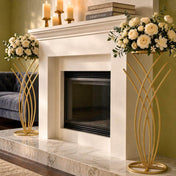 Gold mermaid tail flower stands flanking a fireplace - thumbnail number 7