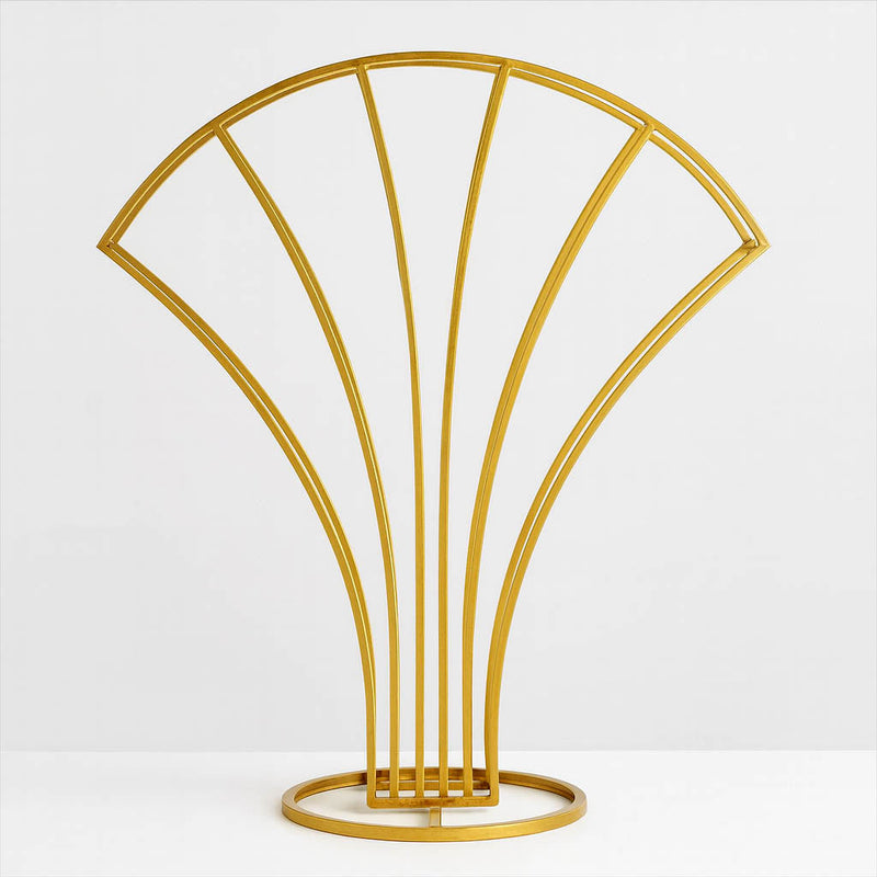 Scalloped Fan Shape Gold Metal Flower Frame 32" – Table Centerpiece Wedding Floral Display Stand - thumbnail number 1