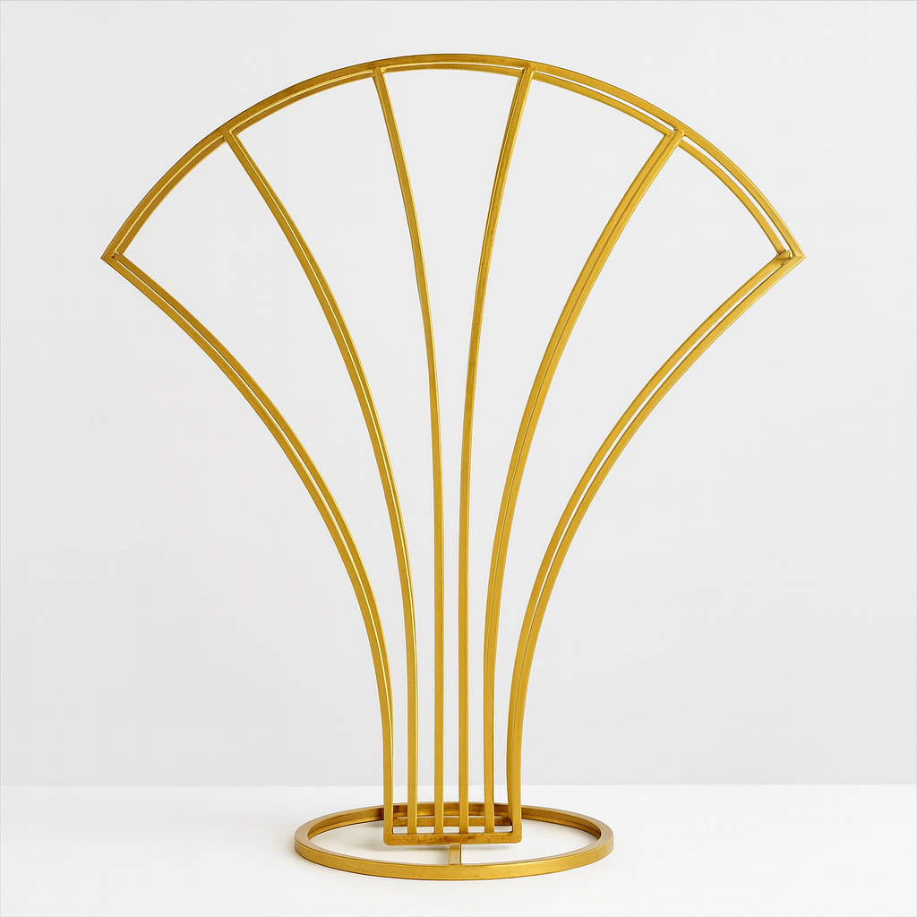 Scalloped Fan Shape Gold Metal Flower Frame 32" – Table Centerpiece Wedding Floral Display Stand