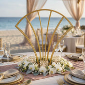 Scalloped Fan Shape Gold Metal Flower Frame 32" – Table Centerpiece Wedding Floral Display Stand - thumbnail number 2