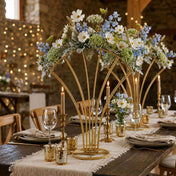 Scalloped Fan Shape Gold Metal Flower Frame 32" – Table Centerpiece Wedding Floral Display Stand - thumbnail number 5
