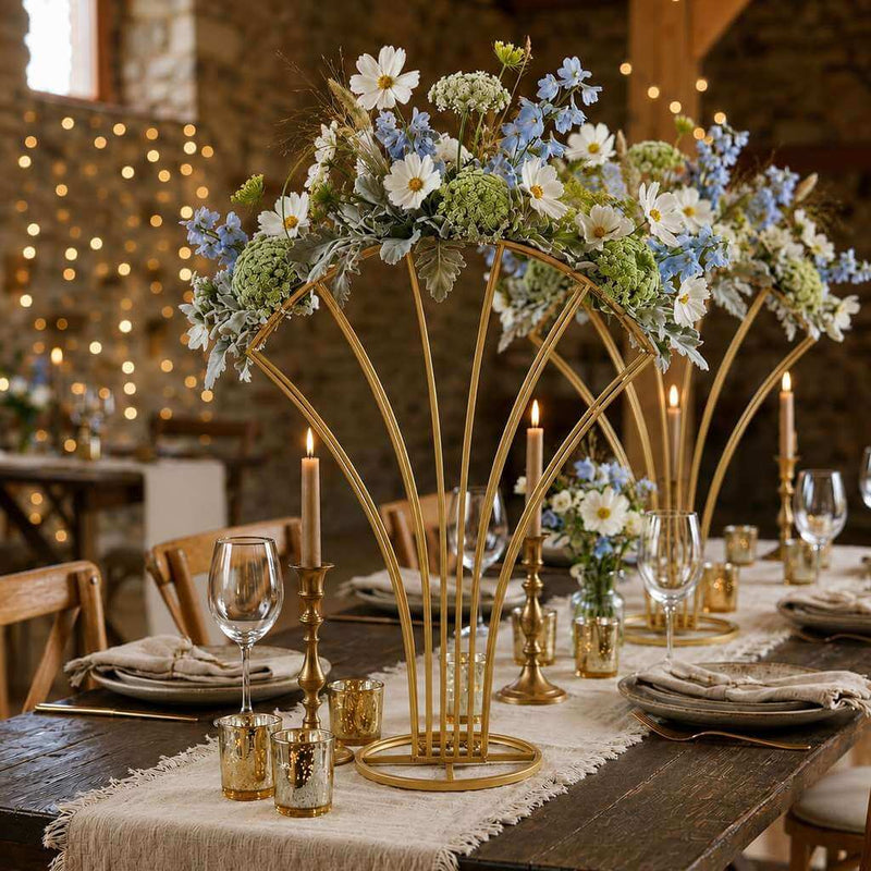 Scalloped Fan Shape Gold Metal Flower Frame 32" – Table Centerpiece Wedding Floral Display Stand - thumbnail number 5