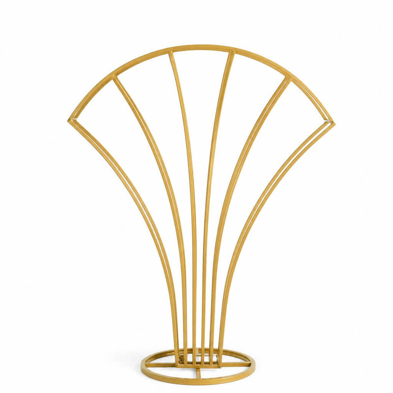 Scalloped Fan Shape Gold Metal Flower Frame 32" – Table Centerpiece Wedding Floral Display Stand - thumbnail number 1