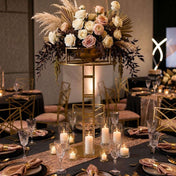 Grand halo top gold metal floral riser centerpiece with candles - thumbnail number 5