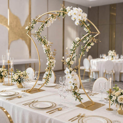 38" Curvy Design Gold Metal Floral Arch Frame – Wedding Table Centerpiece or Aisle Prop - thumbnail number 3