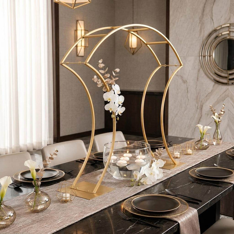 38" Curvy Design Gold Metal Floral Arch Frame – Wedding Table Centerpiece or Aisle Prop - thumbnail number 7