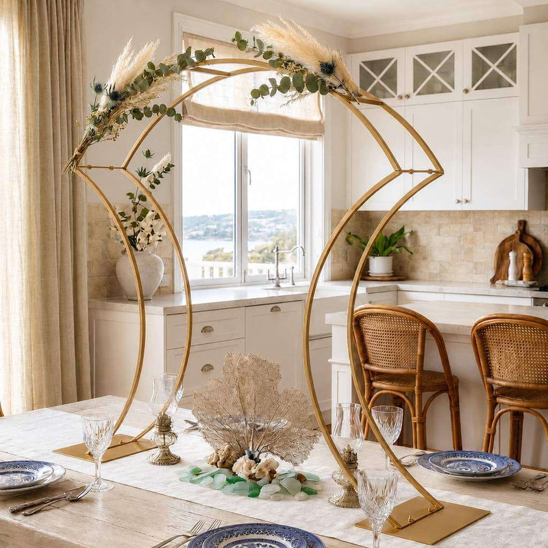 38" Curvy Design Gold Metal Floral Arch Frame – Wedding Table Centerpiece or Aisle Prop - thumbnail number 9
