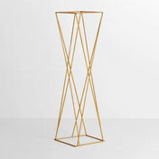 Set of 2 Gold Metal Pedestal Stands – 32" Open Column Wedding Centerpieces with Geometric Crisscross Design - thumbnail number 1