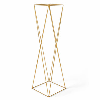 Set of 2 Gold Metal Pedestal Stands – 32" Open Column Wedding Centerpieces with Geometric Crisscross Design