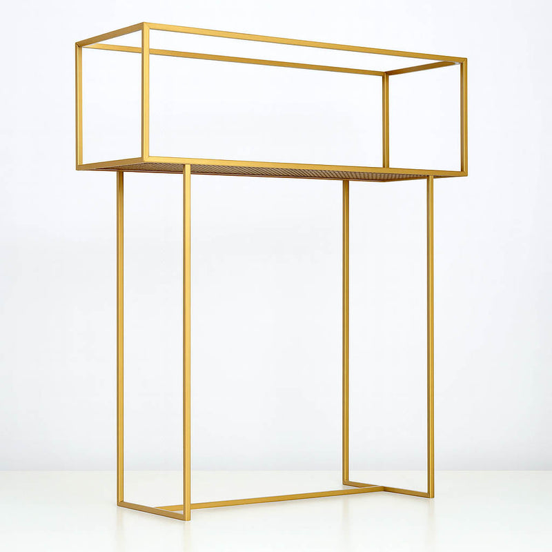 48" Gold Metal Rectangular Centerpiece Stand – Heavy Duty Tabletop Floral Arrangement Display Rack - thumbnail number 1