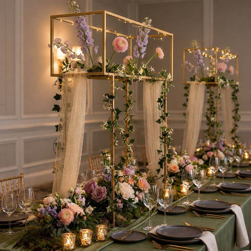 48" Gold Metal Rectangular Centerpiece Stand – Heavy Duty Tabletop Floral Arrangement Display Rack - thumbnail number 4