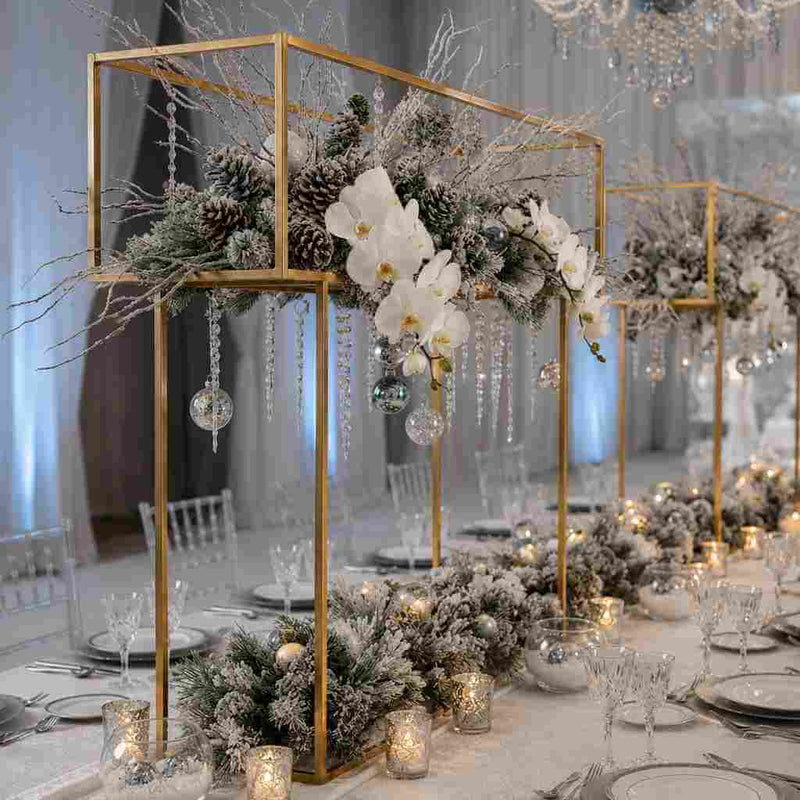 48" Gold Metal Rectangular Centerpiece Stand – Heavy Duty Tabletop Floral Arrangement Display Rack - thumbnail number 5