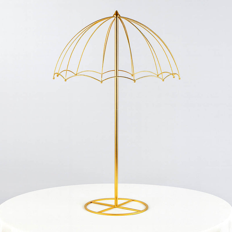 Elegant 42" Gold Metal Umbrella Flower Stand – Round Base Floral Frame Wedding Centerpiece - thumbnail number 1