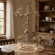 Elegant 42 inch gold metal umbrella flower stand with floral arrangement and candles - thumbnail number 8