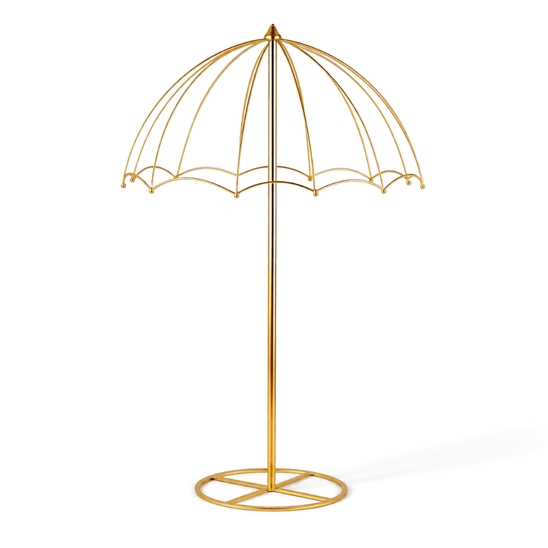 Elegant 42" Gold Metal Umbrella Flower Stand with round base on white background - thumbnail number 1