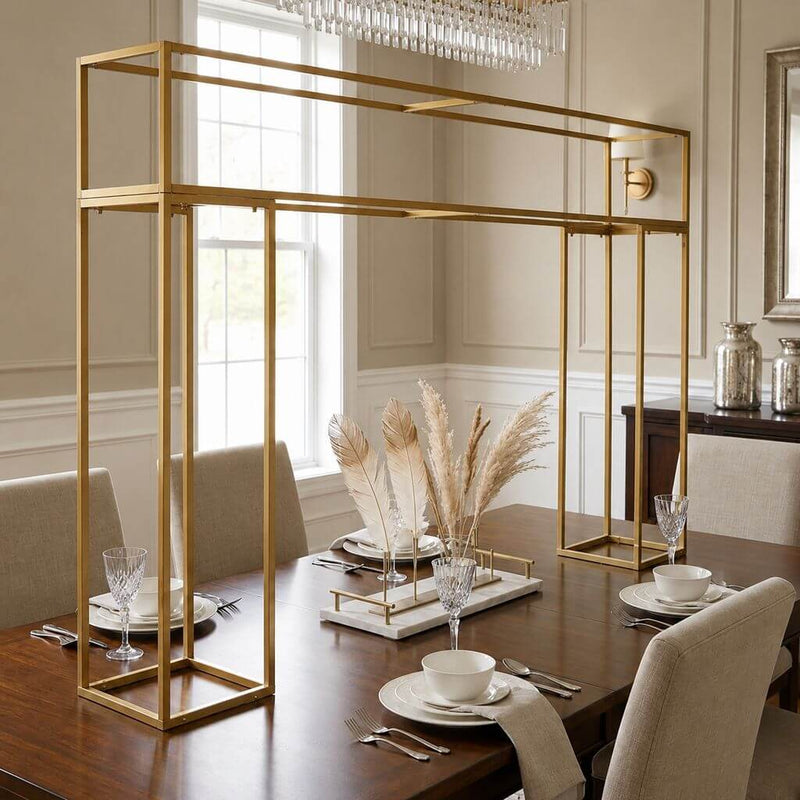 Gold metal over-table rectangular frame centerpiece stand on a dining table - thumbnail number 8