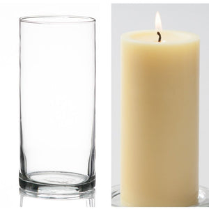 Richland Pillar Candle 6" & Eastland Cylinder Holder 7.5" inch Set of 12  (Choose your Color)